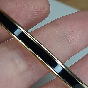 NAPIER signed Gold-Tone Bangle Bracelet  | Black Enamel Incised Band